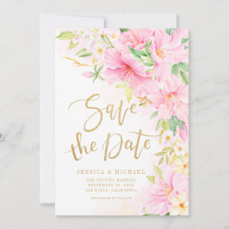 Elegant Floral Monogram Watercolor Pink Wedding Save The Date