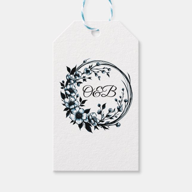 Elegant Floral Monogram Wedding Gift Tag (Front)