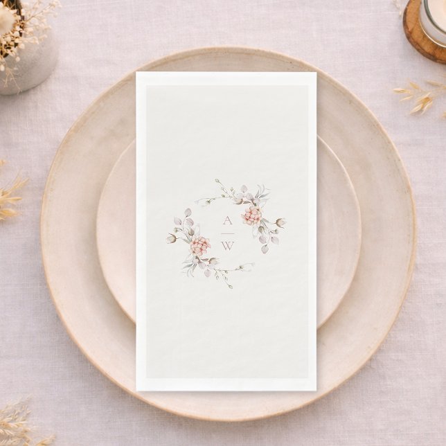 Elegant Floral Monogram Wedding Guest Towel Napkin (Creator Uploaded)