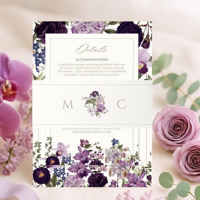 Elegant Floral Monogram Wedding Invitation Belly Band (Creator Uploaded)