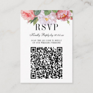 Elegant Floral Monogram Wedding QR Code RSVP Enclosure Card
