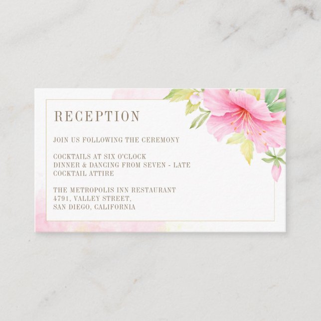 Elegant Floral Monogram Wedding Reception Enclosure Card (Front)