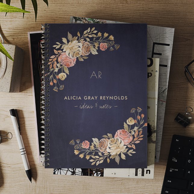 Elegant floral monogrammed business professional notebook (Creator Uploaded)