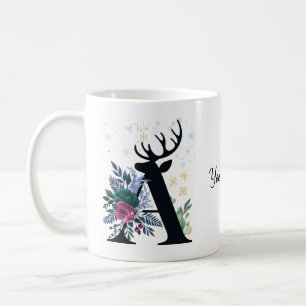 Elegant Floral Monogrammed Family Christmas Coffee Mug