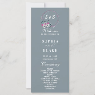 Elegant Floral Monogrammed Grey Wedding Program