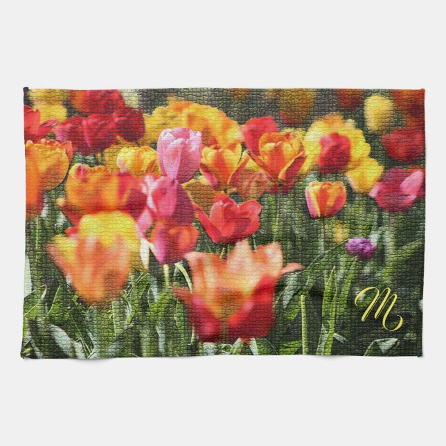 Elegant Floral Monogrammed Tea Towel (Horizontal)