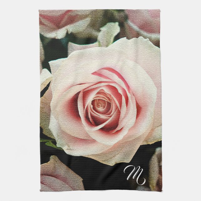Elegant Floral Monogrammed Tea Towel (Vertical)