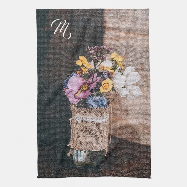 Elegant Floral Monogrammed Tea Towel (Vertical)