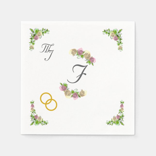 Elegant Floral Monogrammed Wedding  Napkin (Front)