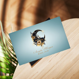 Elegant Floral Moon Blue Business Card