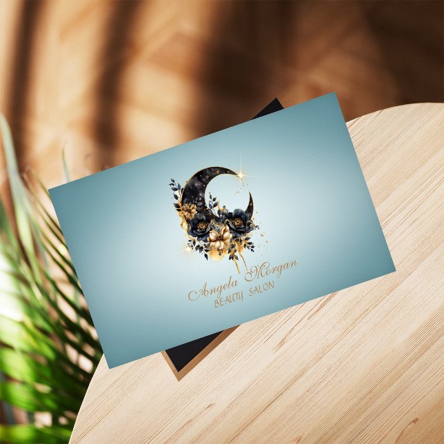 Elegant Floral Moon Blue Business Card (Creator Uploaded)
