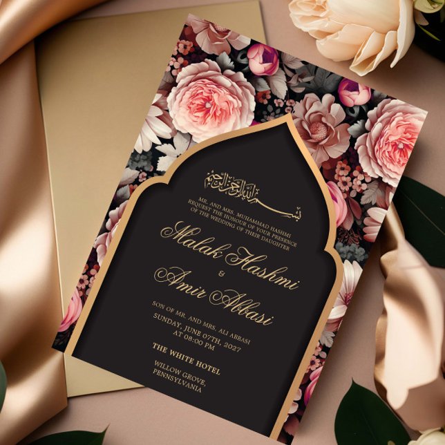 Elegant Floral & Mosque Islamic Muslim Wedding Invitation (Creator Uploaded)