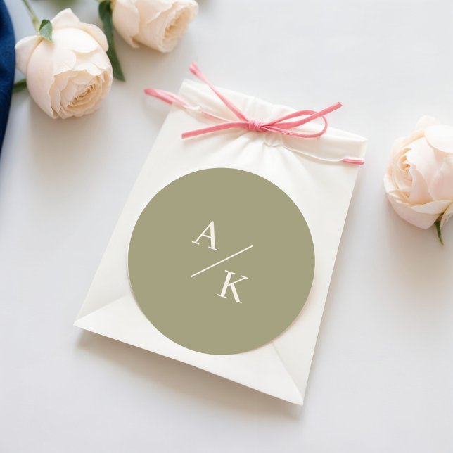 Elegant Floral Moss Green Classic Round Sticker (Creator Uploaded)