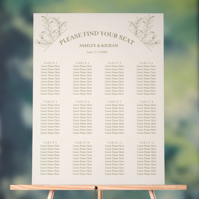 Elegant Floral Moss Green Seating Chart (Neutral)