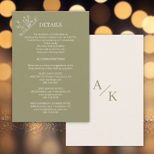 Elegant Floral Moss Green Wedding Details Enclosure Card