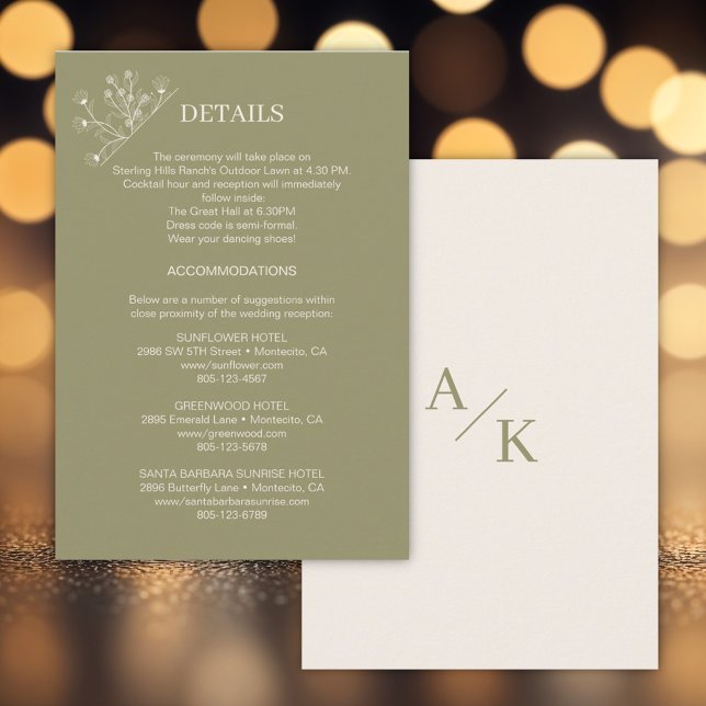 Elegant Floral Moss Green  Wedding Details  Enclosure Card (Creator Uploaded)