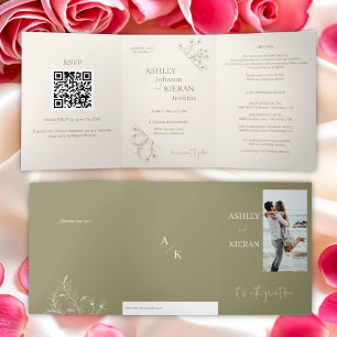Elegant Floral Moss Green  Wedding Invitation