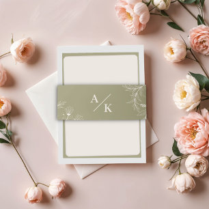 Elegant Floral Moss Green Wedding Invitation Belly Band