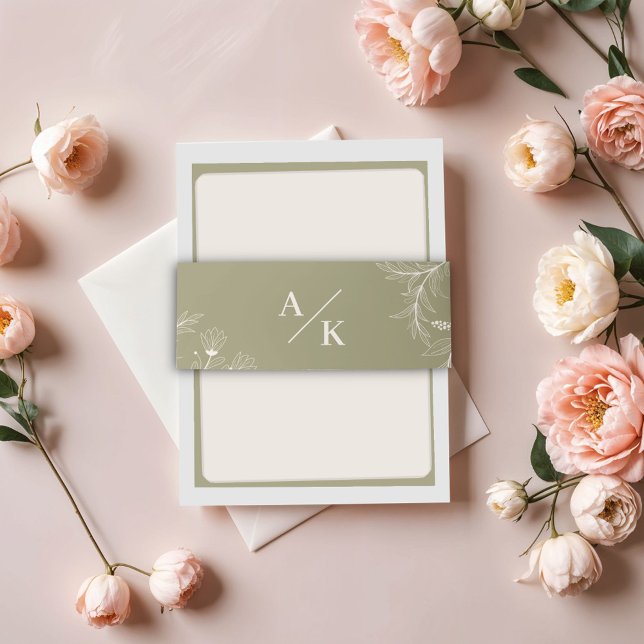 Elegant Floral Moss Green Wedding Invitation Belly Band (Creator Uploaded)