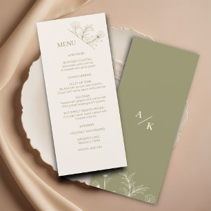Elegant Floral Moss green Wedding Menu