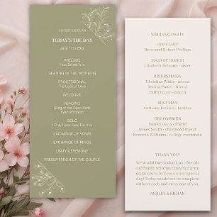 Elegant Floral Moss Green Wedding Program