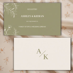 Elegant Floral Moss Green Wedding Registry , Enclosure Card