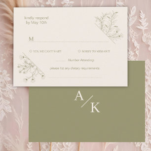 Elegant Floral Moss Green Wedding RSVP Card