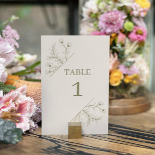 Elegant Floral Moss Green Wedding Table Number