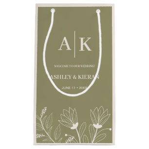 Elegant Floral Moss Green Wedding Welcome Small Gift Bag