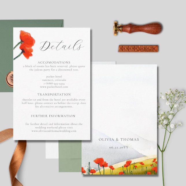 Elegant Floral Mountain Red Poppy Wedding Details Enclosure Card (Creator Uploaded)