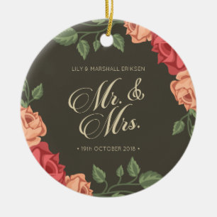 Elegant Floral Mr & Mrs Wedding Ceramic Ornament