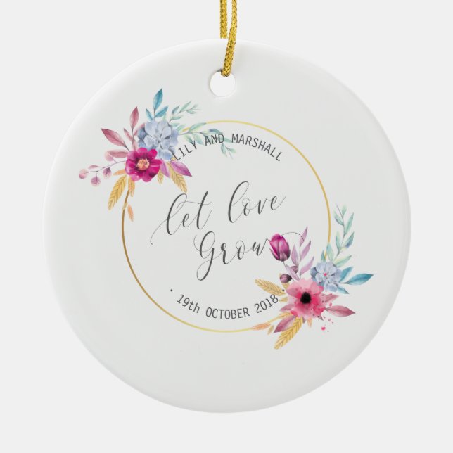 Elegant Floral Mr & Mrs Wedding | Ceramic Ornament (Front)