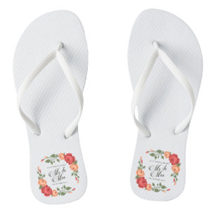 Elegant Floral Mr & Mrs Wedding   Flip Flops