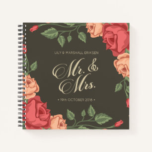 Elegant Floral Mr & Mrs Wedding Guestbook Notebook