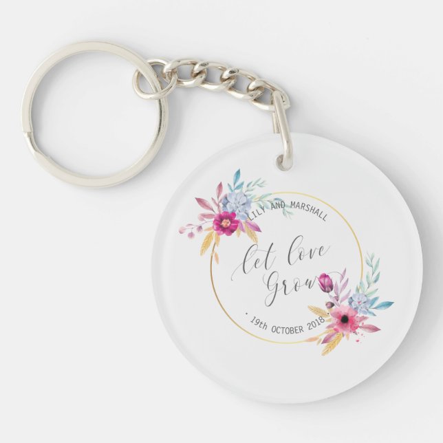 Elegant Floral Mr & Mrs Wedding | Keychain (Front)