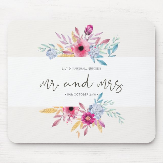 Elegant Floral Mr & Mrs Wedding | Mousepad (Front)