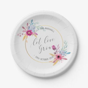 Elegant Floral Mr & Mrs Wedding   Paper Plate