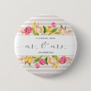 Elegant Floral Mr & Mrs Wedding Pin Button