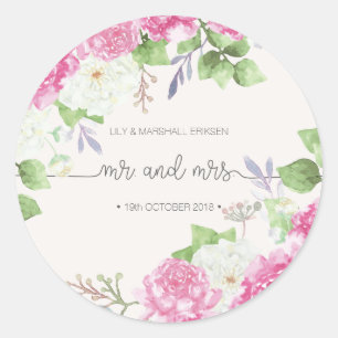 Elegant Floral Mr & Mrs Wedding   Sticker Seal