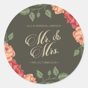 Elegant Floral Mr & Mrs Wedding Sticker Seal