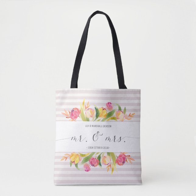 Elegant Floral Mr & Mrs Wedding | Tote Bag (Front)