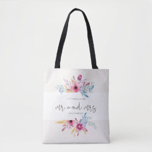 Elegant Floral Mr & Mrs Wedding Tote Bag