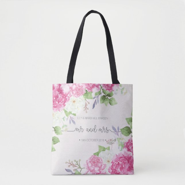 Elegant Floral Mr & Mrs Wedding | Tote Bag (Front)