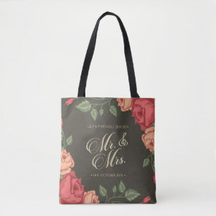 Elegant Floral Mr & Mrs Wedding   Tote Bag