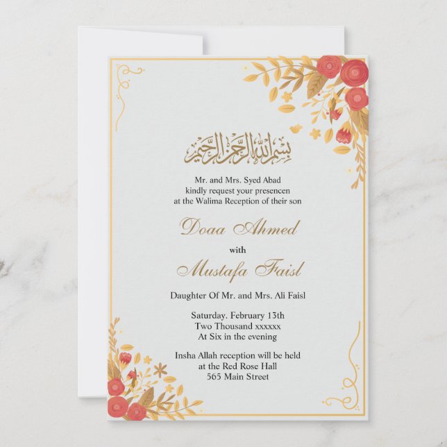 Elegant Floral muslim wedding invitation (Front)