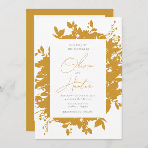 Elegant Floral Mustard Yellow QR Code Wedding Invitation