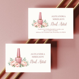 Elegant Floral Nail Artist Business Card