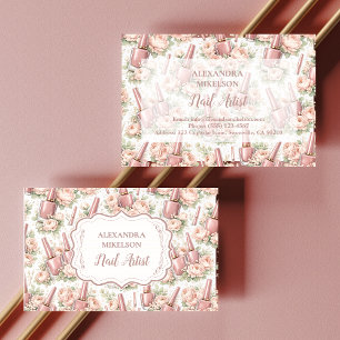 Elegant Floral Nail Artist Business Card