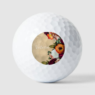 Elegant Floral Name Script Customised Rustic Golf Balls