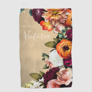 Elegant Floral Name Script Customised Rustic Golf Towel